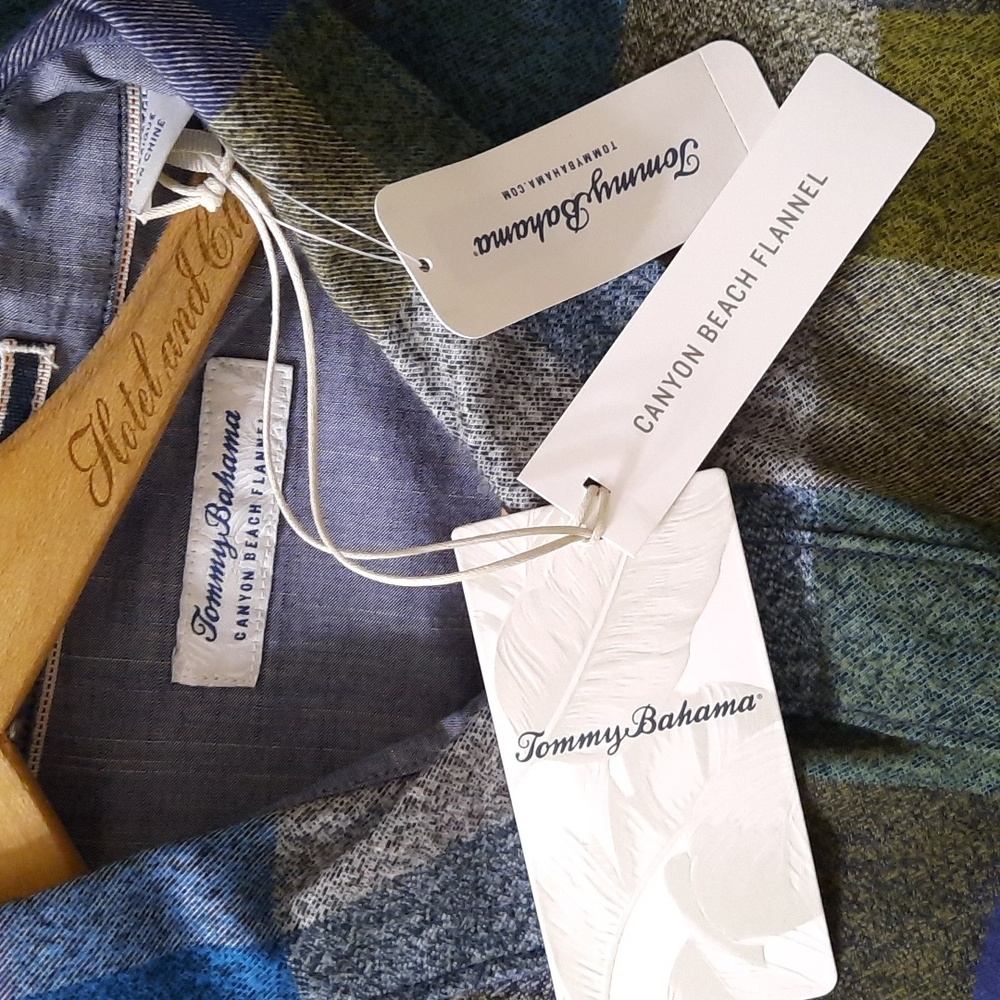 NWT TOMMY BAHAMA BURNT OLIVE CANYON BEACH FLANNEL SHIRT SZ 3LT. - Picture 10 of 16